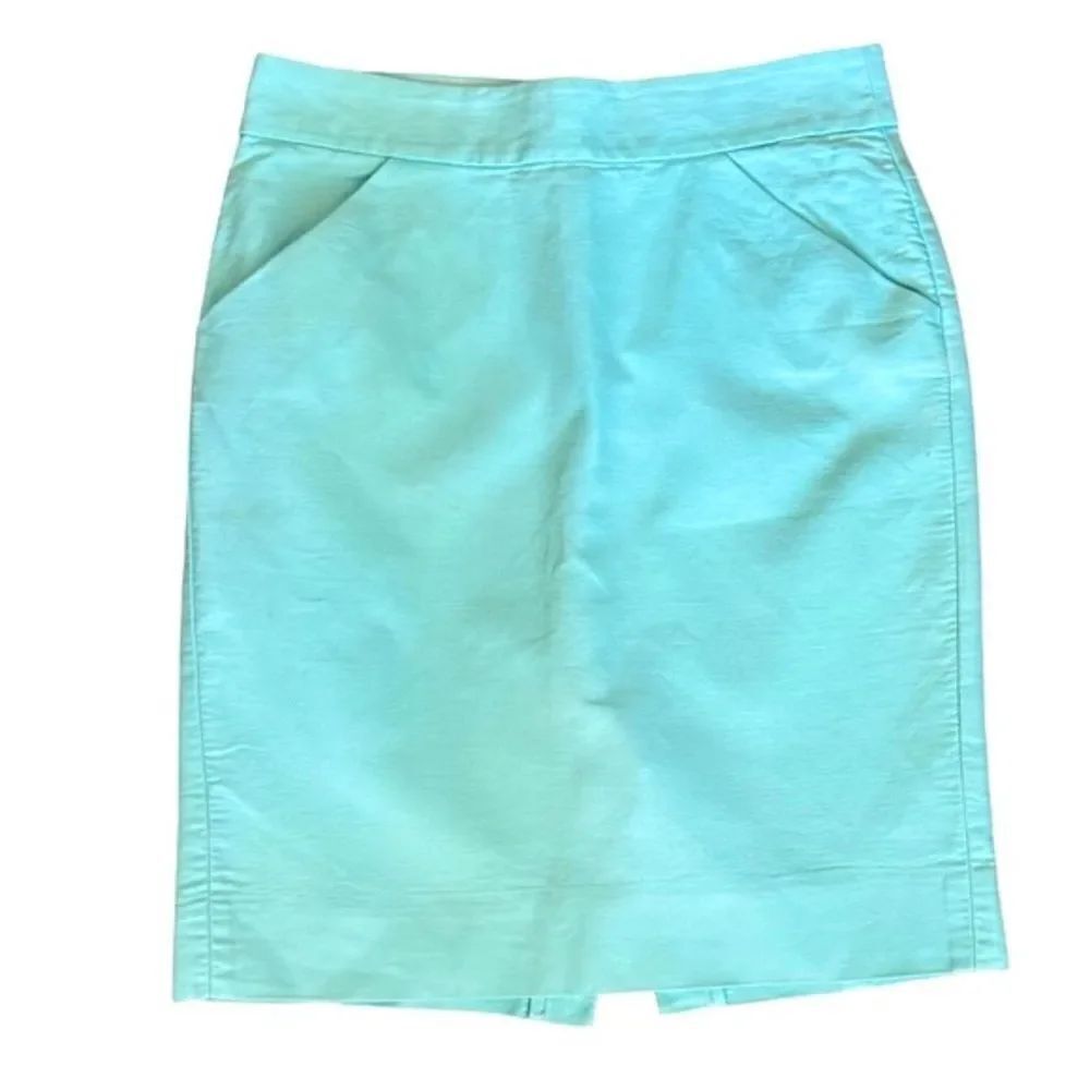J Crew Women’s Pencil Skirt Aqua Blue Cotton Size 4